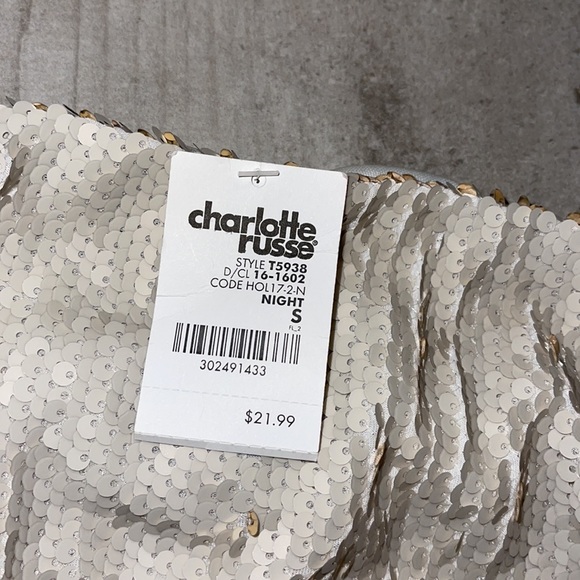 BRAND NEW NEVER WORN W TAG SEQUIN CREAM TUBE TOP - Picture 6 of 8